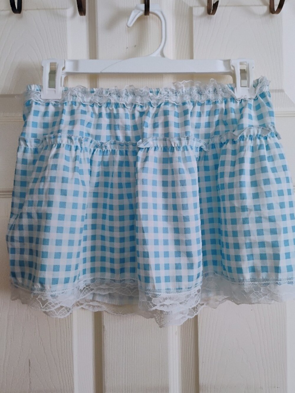 Blue and White Gingham Mini Skirt Small